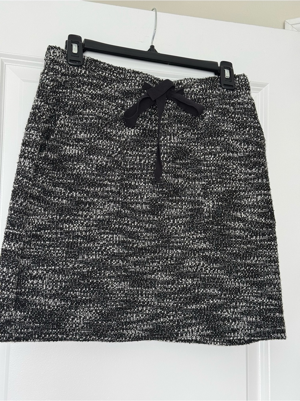 LOFT Black & White Tweed Drawstring Mini Skirt